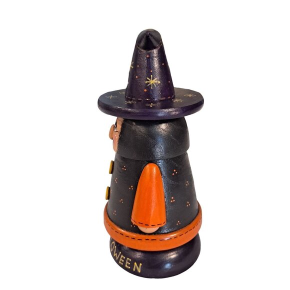 Halloween Hand Painted Wood WITCH NODDER With SPIDER Bobble Head - Picture 3 of 9
